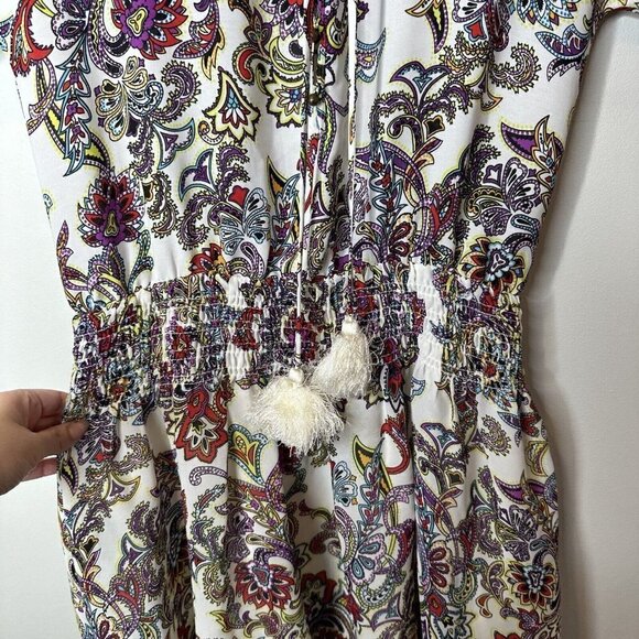 Banana Republic Multicolored Peasant Boho Paisley Tassel Tie Mini Dress Size XS - Picture 11 of 16